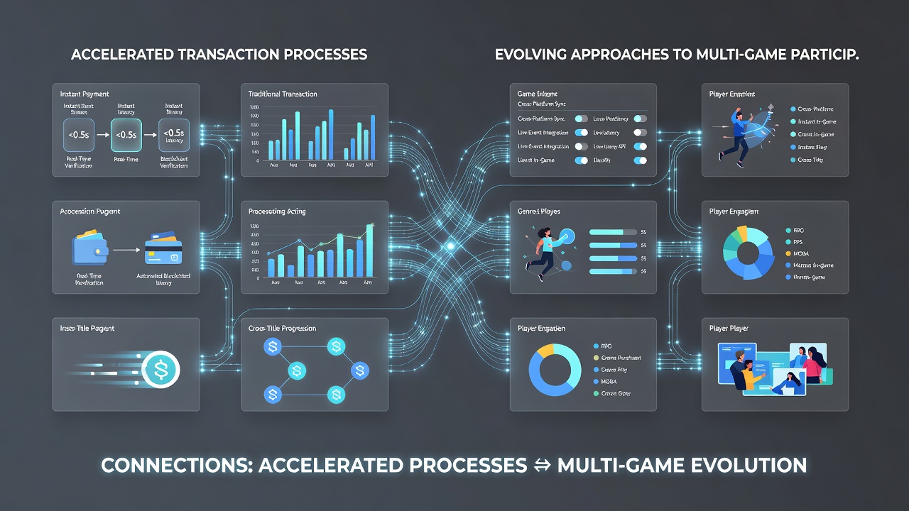 Flow diagram illustrating accelerated payments linking multiple game categories inside a mobile loyalty ecosystem