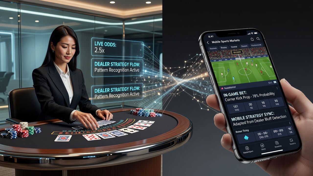 Mobile device displaying synchronized live dealer and sports betting transaction history
