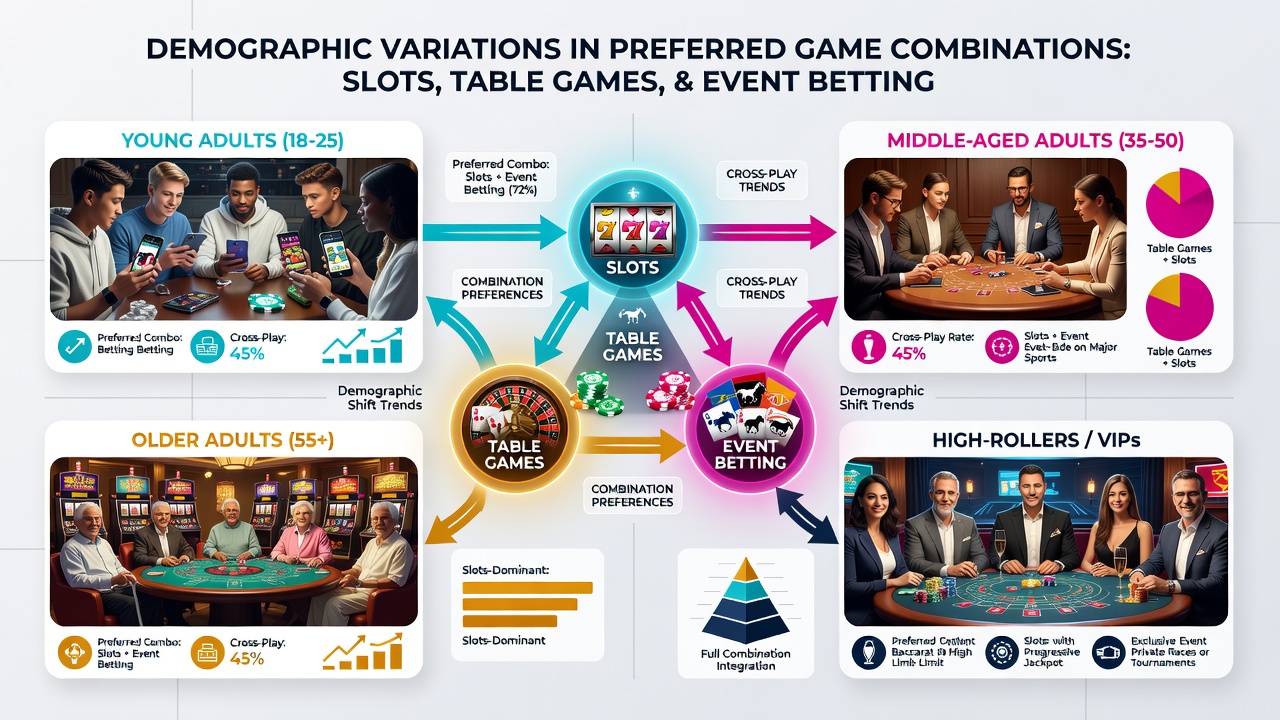 Analytics dashboard displaying demographic breakdowns of game combination preferences across digital gaming platforms