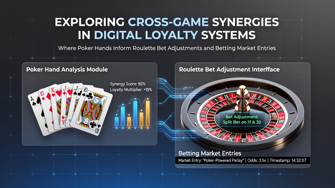 Digital loyalty dashboard displaying interconnected poker, roulette, and betting market data streams