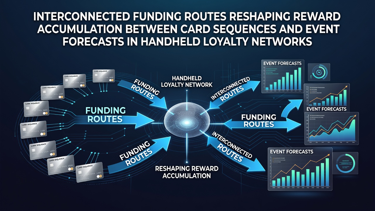 Interconnected funding routes in mobile loyalty networks showing card sequences and event forecasts
