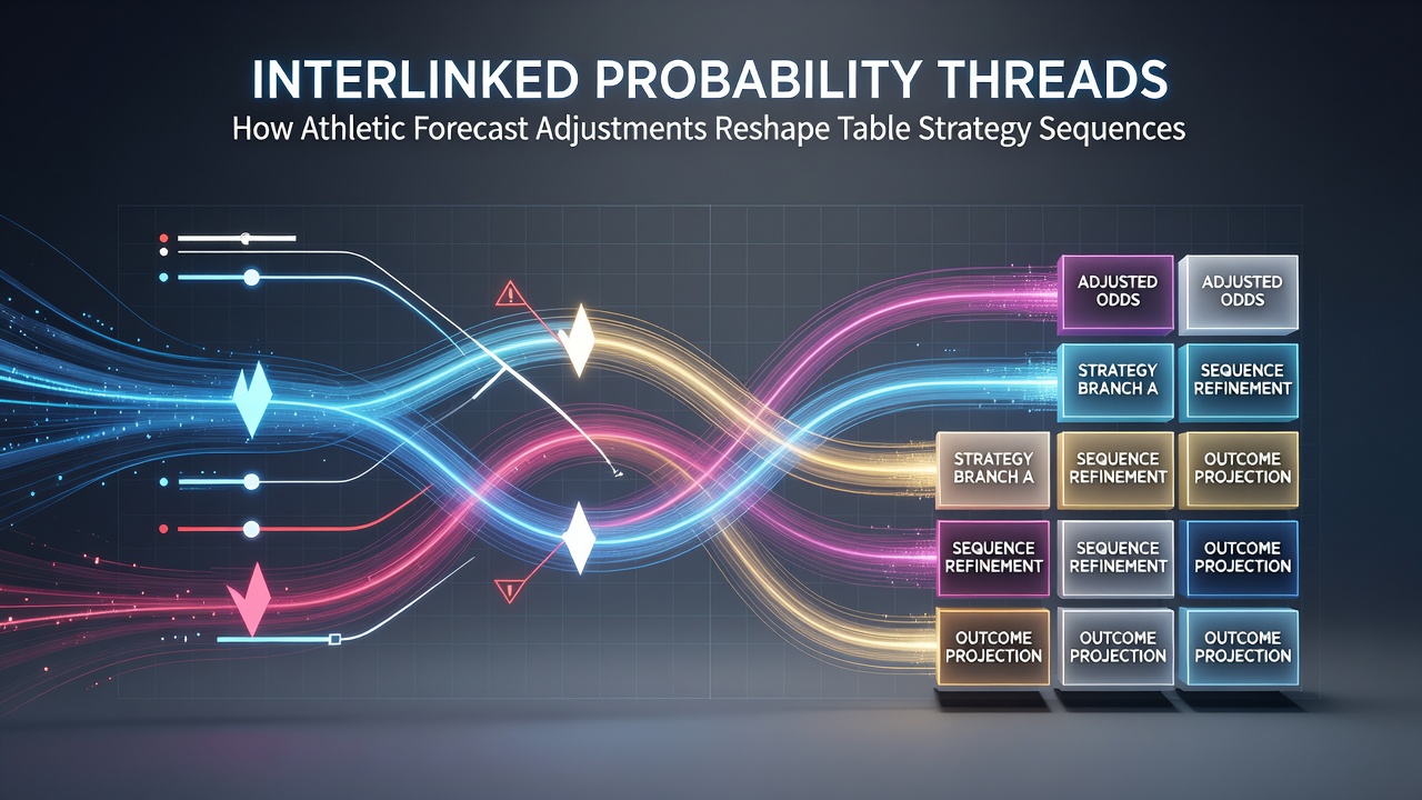 Dashboard visualization showing linked probability adjustments between live sports odds and sequential table game recommendations in a mobile loyalty application