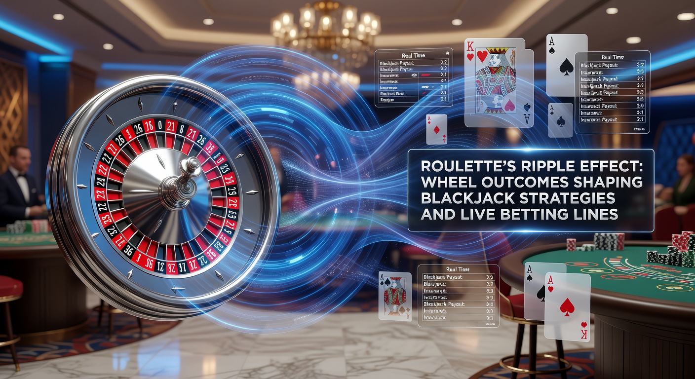 A spinning roulette wheel in a bustling casino, with blackjack tables and betting screens visible in the blurred background, illustrating interconnected gaming dynamics