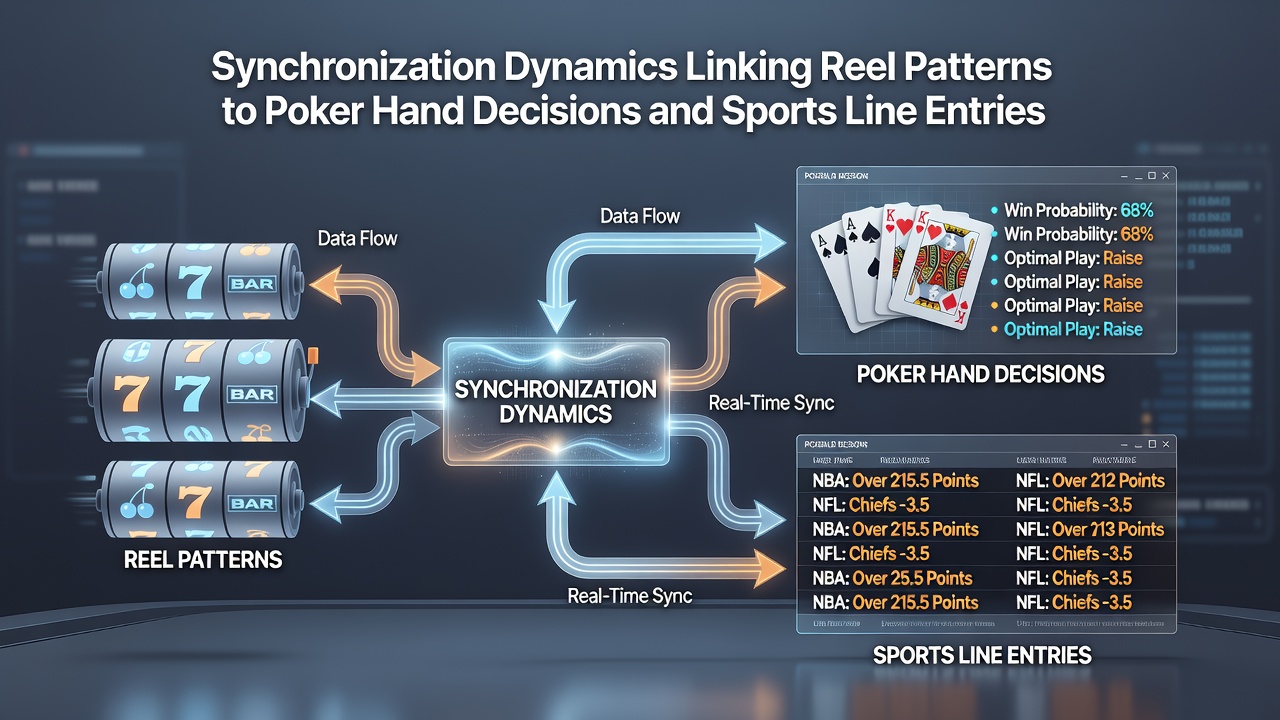 Flow diagram illustrating bonus transfers between mobile slot reels, poker decisions, and sports betting lines